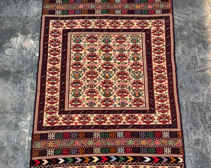 70% off Super fine handwoven malaki ghazni wool kilim rug 3'9 x 6'1 ft