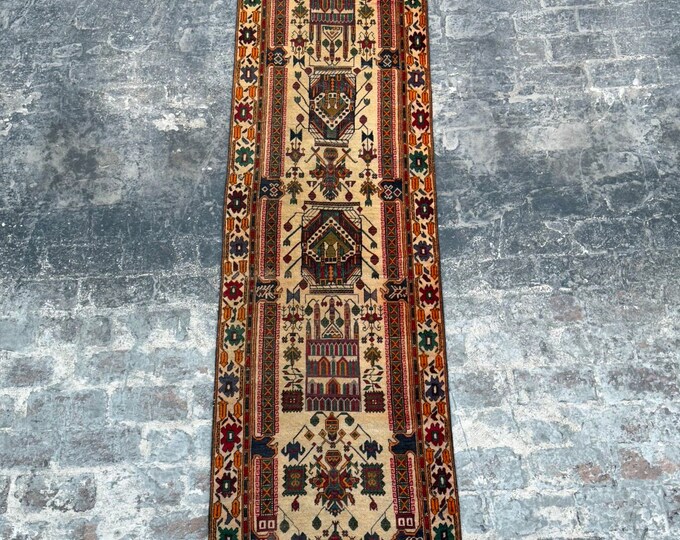 2'7 x 11'8 Vintage Hand knotted unique Runner rug - hallway runner rug - rug for kitchen and hallway