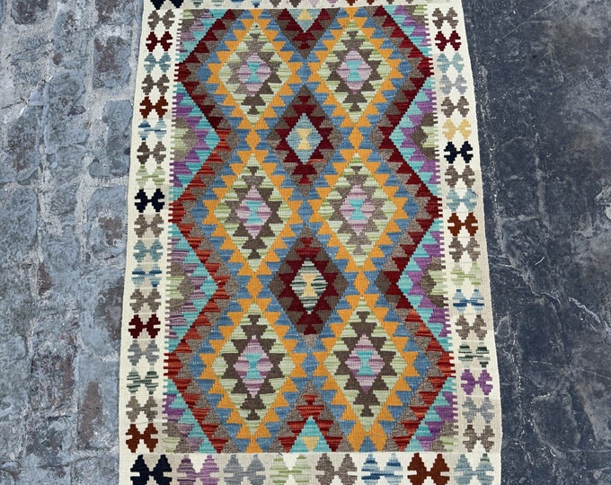 Afghan Handmade kilim rug | Boho Rugs for Living room