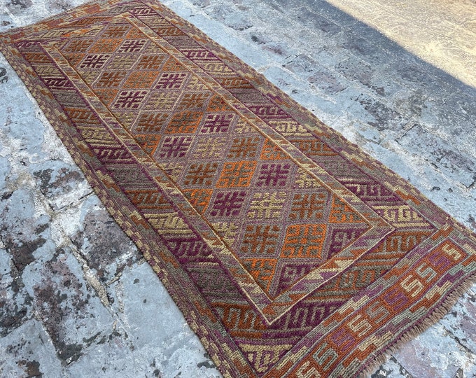 70% off 2.4 x 5.10 Ft/ super fine Afghan Vintage Mishwani Kilim rug runner | Hand knotted tribal wool runner wool Hallway Rug Runner