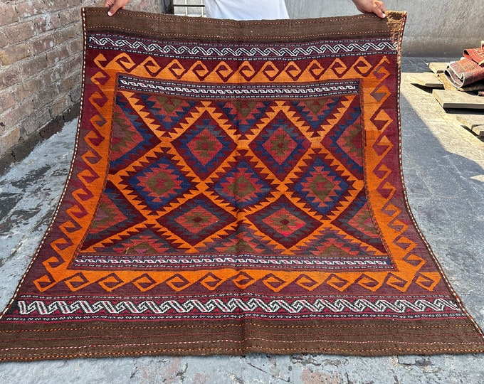 70% off 5 x 4.9 Ft/ Afghan tribal Maldari kilim, Traditional wool kilim/Handknotted old killim/ Natural Dye Colors