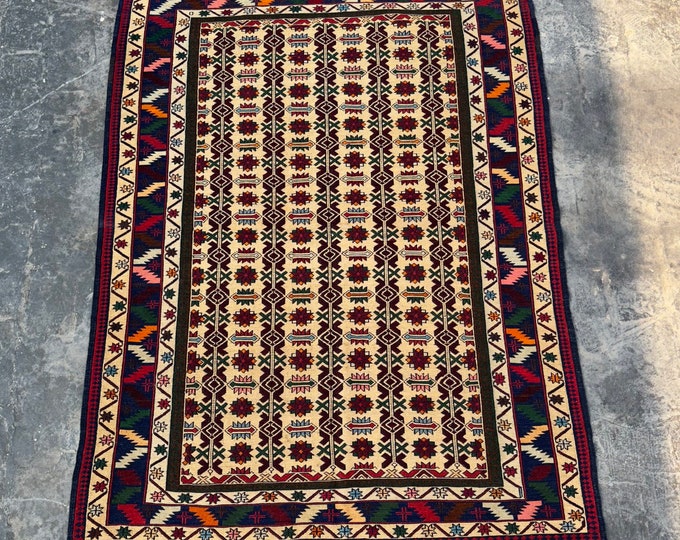 70% off 4'0 x 6'5 Afghan Tribal handwoven Sumak kilim rug