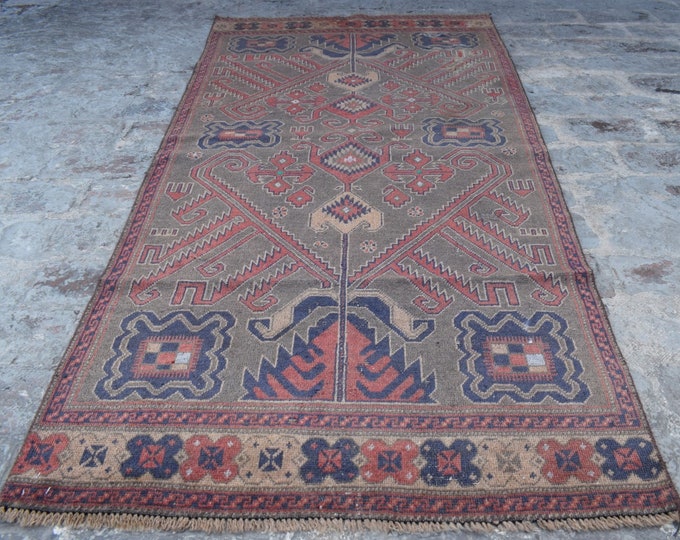 70% off Size 3 x 6.1 Ft Baluch Afghan rug | Hand knotted Geometric wool rug/ Natural Dye Color/ Vintage  Baluch Rug Area Rare Rug