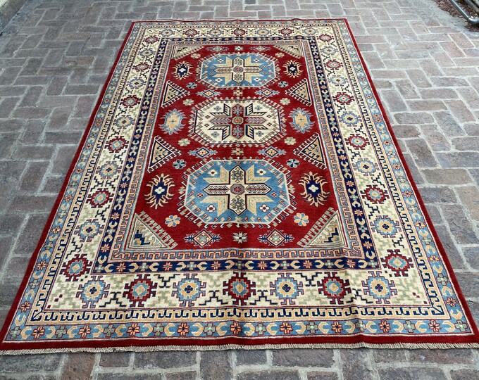 200 x 297 cm Hand knotted hand spun wool rug - Veg dye - Living room rug - bedroom rug - Kazak oriental rug