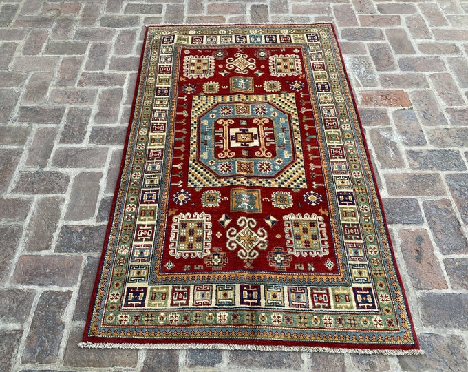 3'7 x 6'0 Tribal hand knotted Afghan Kazak rug - Kitchen rug - rug for office