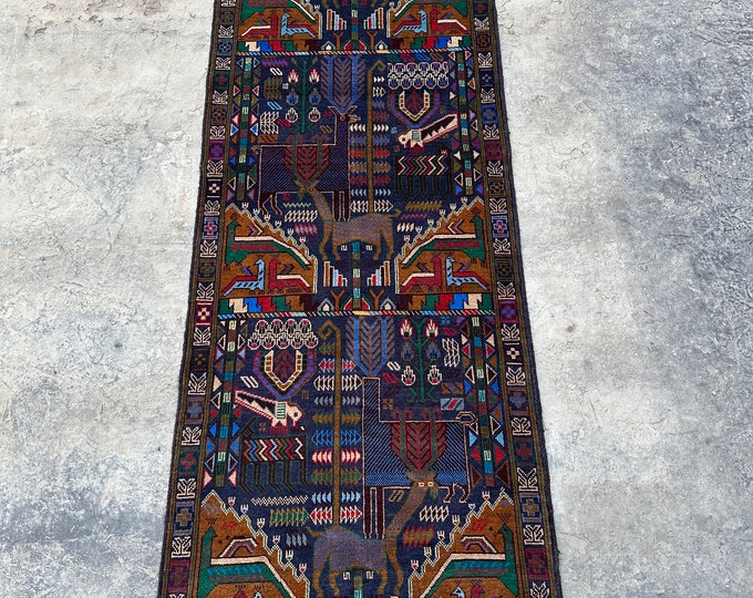 Afghan Rug runner | Pictorial hallway rug