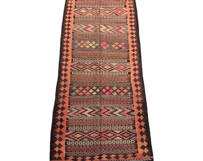 4'2 x 9'7 Afghan vintage Handwoven Qalati kilim rug | Maldari Tribal handmade kilim rug