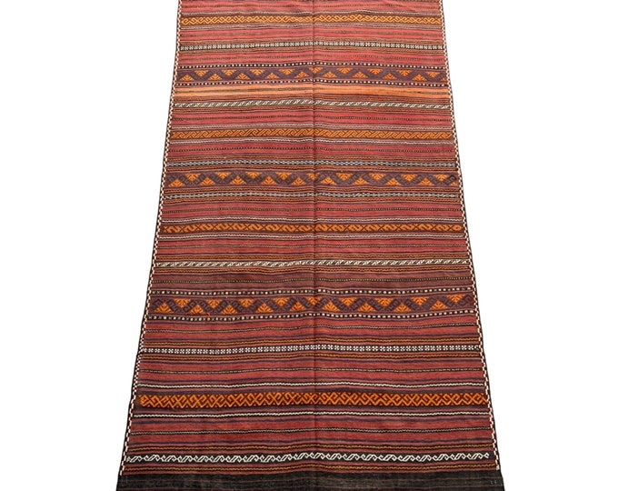 5'5 x 10'6 Afghan vintage Handwoven Qalati kilim rug | Maldari Tribal handmade kilim rug