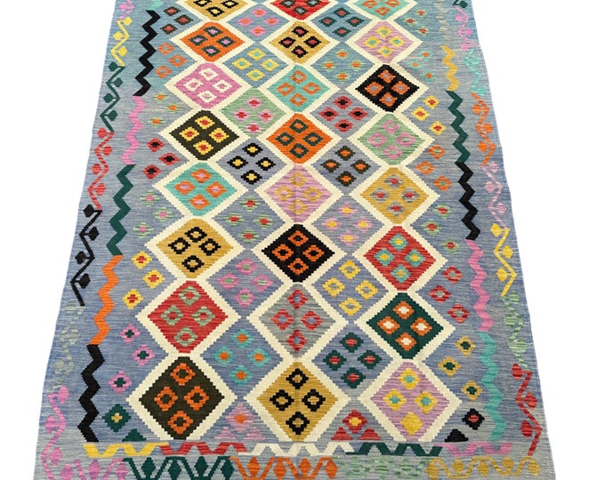 Yellow Southwestern handwoven Tribal kilim rug - 6x8 afghan kilim rug - Turkish wool 6x8 area rug kilim