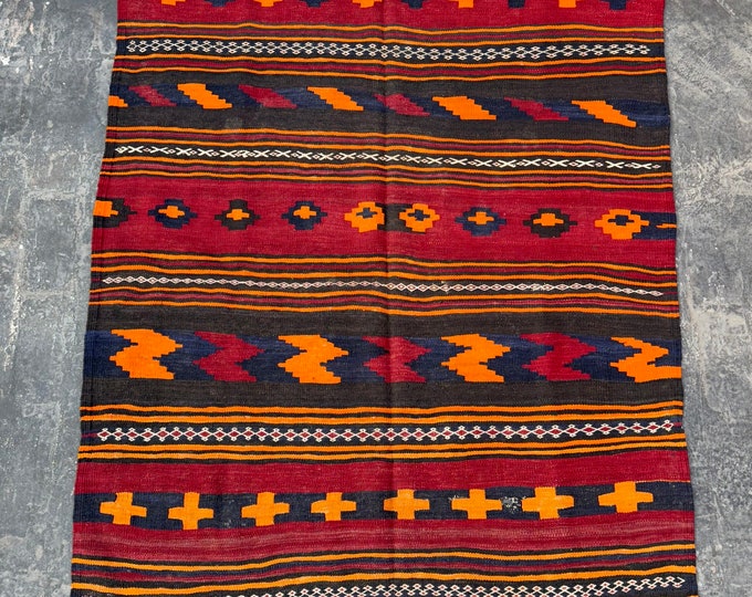 Maldari vintage Afghan hand woven kilim rug 4'9 x 6'0