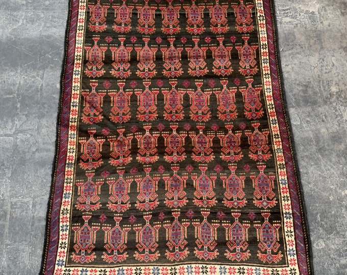 Vintage Hand knotted Afghan rug | Kuchi wool tribal wool rug