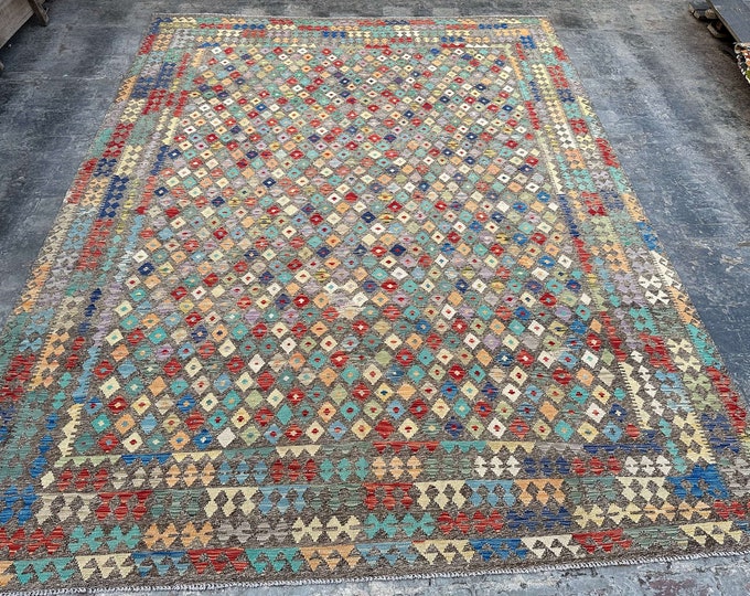 70% off 10.2 x 13.6 Ft/ Elegant handwoven Afghan Tribal kilim rug - Bedroom rug - Turkish kilim rug/ Natural Dye Color Wool Killim