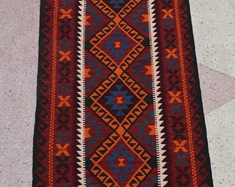 Vintage tribal handmade Ghalmori kilim rug - 3'1 x 6'9 ft