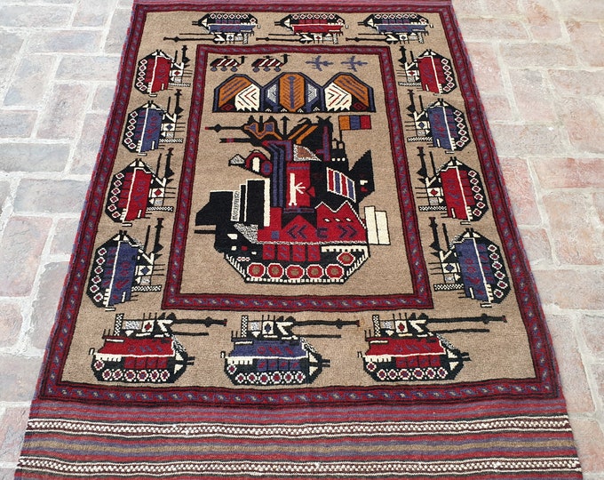 120 x 186 cm - Afghan Tribal Hand knotted War Rug - Free shipping - Wool Decor Rug