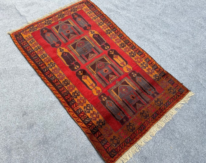 70% off Size 3.4 x 5.7 Ft Baluch Afghan Shindani  Full Pile  rug | Hand knotted Geometric wool rug/ TajMahal Natural Dye Color/ Vintage Rug