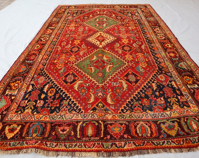 Vintage tribal hand knotted Caucasian Wool rug - 4'10 x 7'8