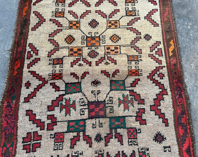 70% off Afghan vintage Rug tribal wool rug | Boho baluch rug | Kitchen rug