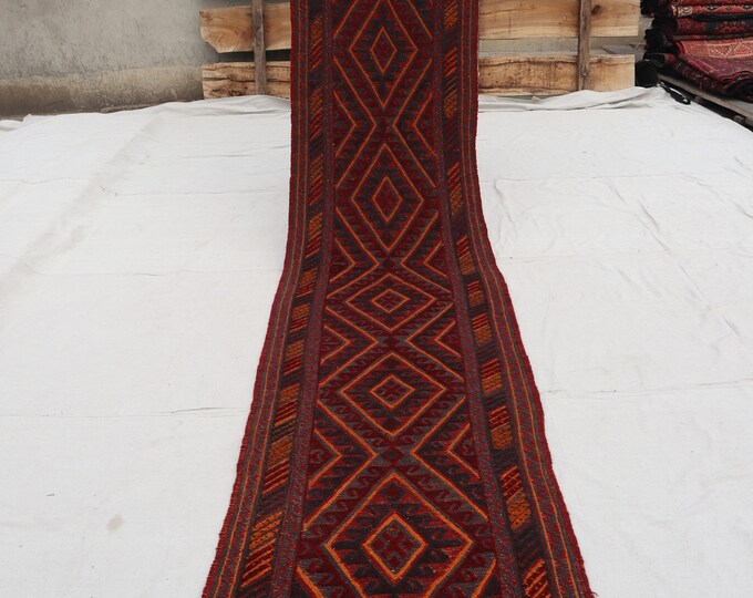 70% off 2.5 x 12.0 Ft/ super fine Afghan Vintage Mishwani Karokhi Afghan Kilim rug runner | Hand knotted tribal wool runner wool Rug Runner