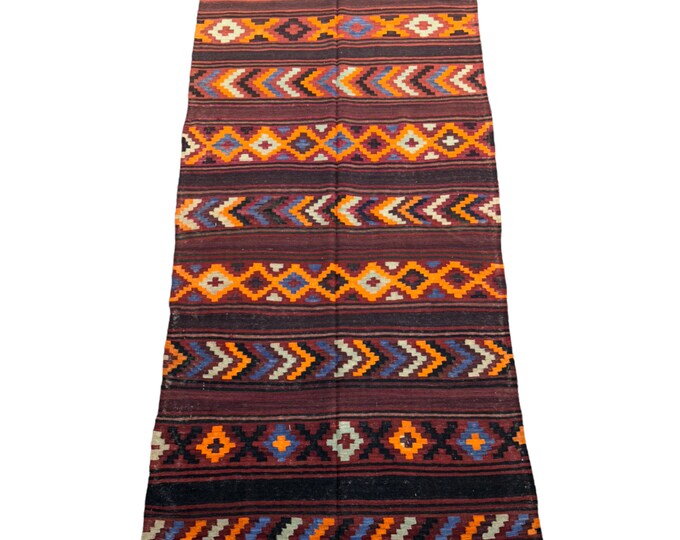 4'11 x 10'2 Afghan vintage Handwoven Qalati kilim rug | Maldari Tribal handmade kilim rug