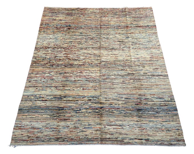 Beige Striped 8x10 Afghan Tribal hand knotted gabbeh rug - Veg dye Area rug - rug for bedroom - Living room rug