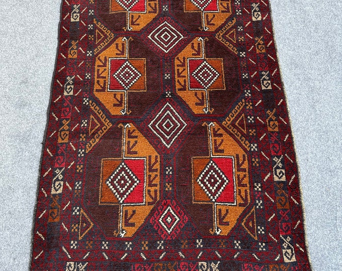 70% off Size 3.10 x 6.1 Ft Baluch Afghan Shindani  Full Pile Elephent Foot rug | Hand knotted Geometric wool rug/ Natural Dye Color/ Vintage