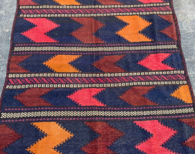 70% off Afghan vintage Handwoven Hazaara kilim rug | Maldari Tribal kilim rug