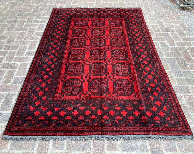 6'3 x 9'4 Unique hand knotted Afghan tribal Aqcha filpai wool rug