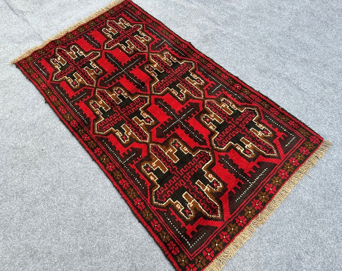 70% off Size 3.4 x 5.9 Ft Baluch Afghan Shindani  Full Pile  rug | Hand knotted Geometric wool rug/Nomadic Natural Dye Color/ Vintage Rug