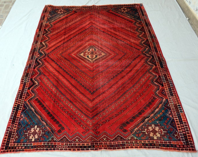 Vintage tribal hand knotted Caucasian Wool rug - 6'10 x 9'1 Living room rug