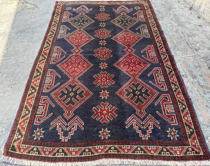 70% off Size 3 x 4,7 Ft Baluch Afghan rug | Hand knotted wool rug/ Natural Dye Color/ Vintage 1980s Baluch Rug Area Rare Rug