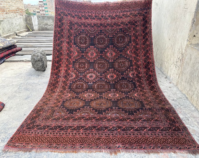 Size 4.4 x 6.10 Ft Nomadic Afghan Turkmen Ersari Vintage 1960s  Rug/ Oriental Any Area Rug/ Moroccan Kuchi Rug Home Decor Natural Dyed Color