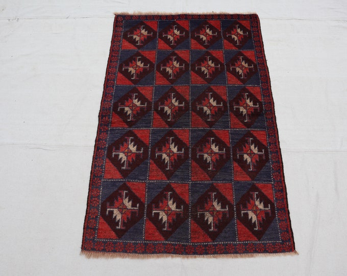 70% off Size 3 x 4.7 Ft Baluch Afghan Shindani rug | Hand knotted Geometric wool rug/Nomadic Dog Foot Natural Dye Color/ Vintage  Baluch Rug