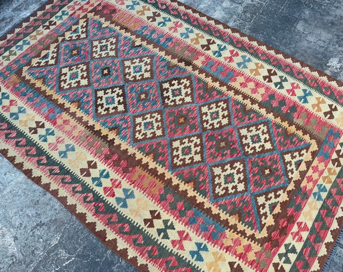 5'6 x 8'4 Vintage Afghan Tribal kilim rug | nomad's handwoven kilim rug