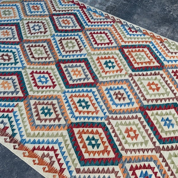 70% off 6'10 x 9'10 Modern Tribal Afghan kilim rug | kilim rug for bedroom | Living room area rug