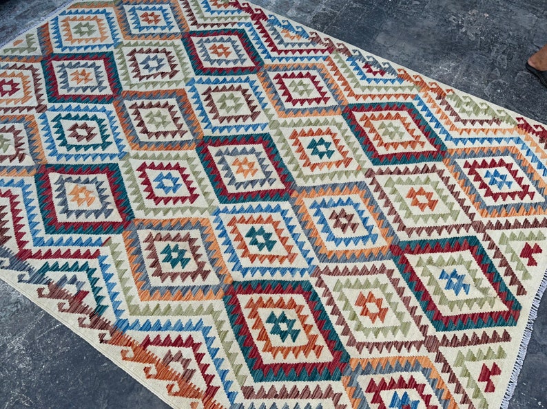 70% off 6'10 x 9'10 Modern Tribal Afghan kilim rug kilim rug for bedroom Living room area rug image 1