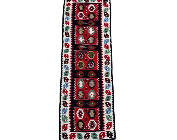 1'4 x 3'10 Turkish handwoven kilim rug | Tribal Motif Rug | Tribal kilim rug