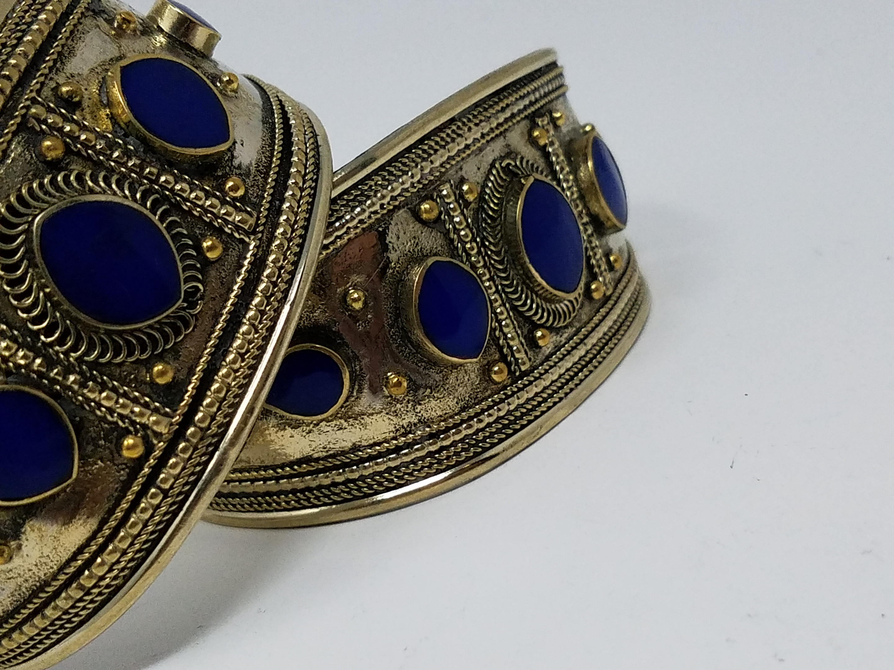 Beautiful Pair Afghan kuchi Lapis cuff bracelets , gypsy pendant