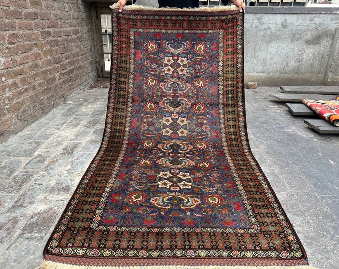 70% off  3.9 x 7.3 Ft/ Afghan vintage 1980s Baluch Zakani Geometric Dizine Wool Rug - Handmade tribal vintage afghan Rug Natural Dye Color