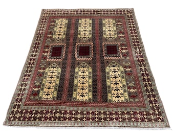 Beautiful Fine Quality hand knotted Afghan Wool Rug / 5'0 x 6'2 / Elegant colors