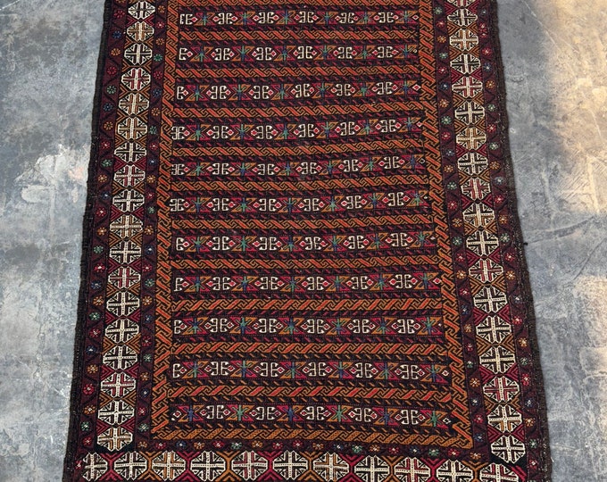 4'4 x 6'2 Afghan Kuchi Wool handwoven tribal kilim rug