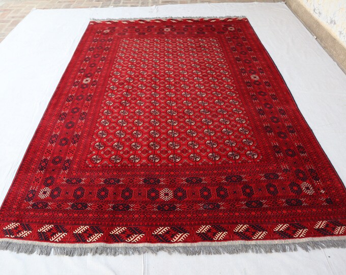 Fine Hand knotted Afghan Bokhara area rug - authentic handmade rug - rug for bedroom 6'8 x 9'6