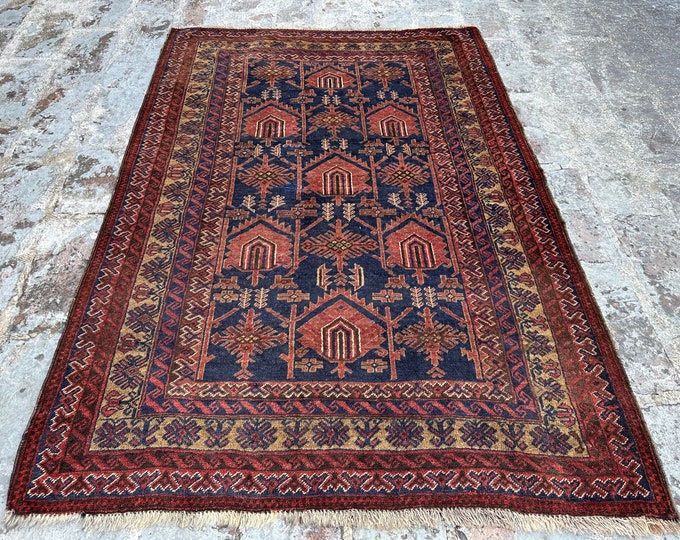 70% off Size 3 x 4.2 Ft Baluch Afghan rug | Hand knotted Geometric wool rug/ Natural Dye Color/ Vintage  Baluch Rug Area Rare Rug