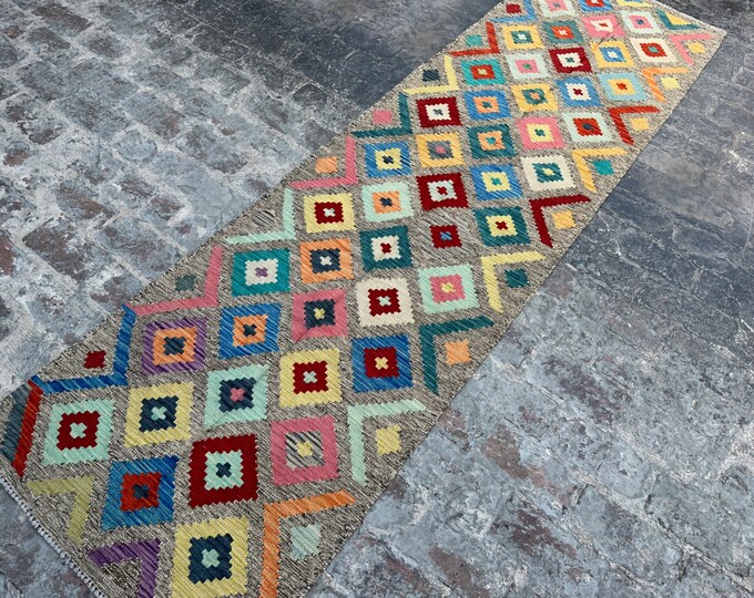 2'10 x 9'9 Afghan veg dye kilim rug runner | Boho kilim runner rug | hallway kilim