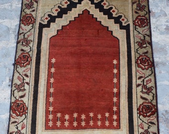 70% off 2.2 x 4.2 Ft/ Vintage worn Afghan Prayer rug | Afghan Baluch rug | handmade wool rug Gergeous Wool Pattern Afghan rug