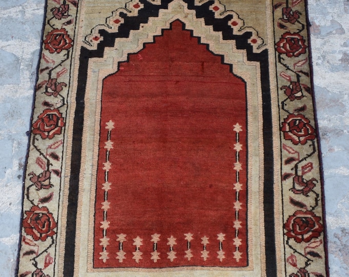 70% off 2.2 x 4.2 Ft/ Vintage worn Afghan Prayer rug | Afghan Baluch rug | handmade wool rug Gergeous Wool Pattern Afghan rug