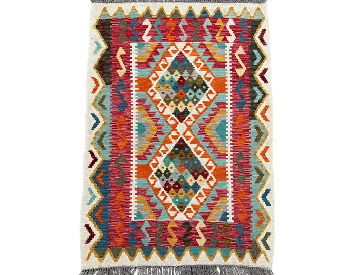 3x4 Southwestern Handwoven kilim rug - 3x4 afghan wool kilim rug