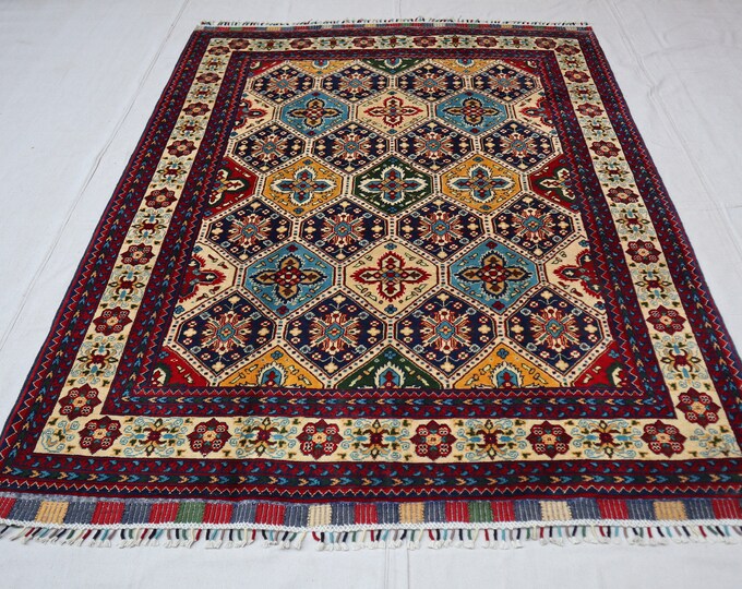 Afghan rug Tribal hand-knotted Bedroom rug | Home decor wool rug