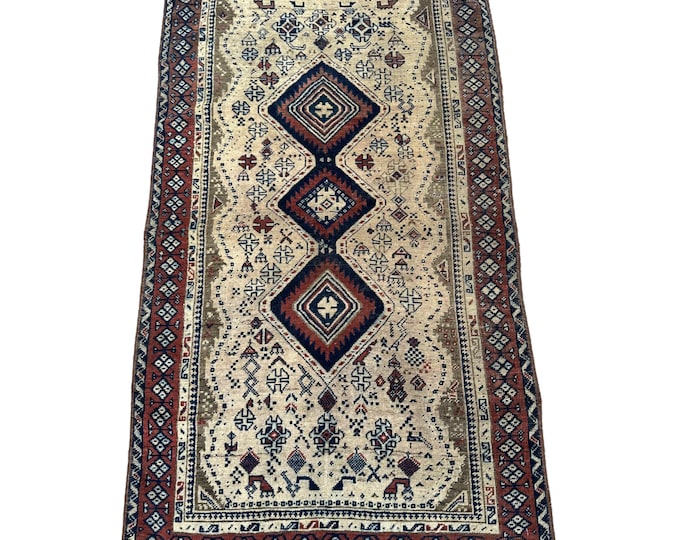 Unique Vintage Afghan Hand knotted tribal rug - 3x5 Oriental wool rug