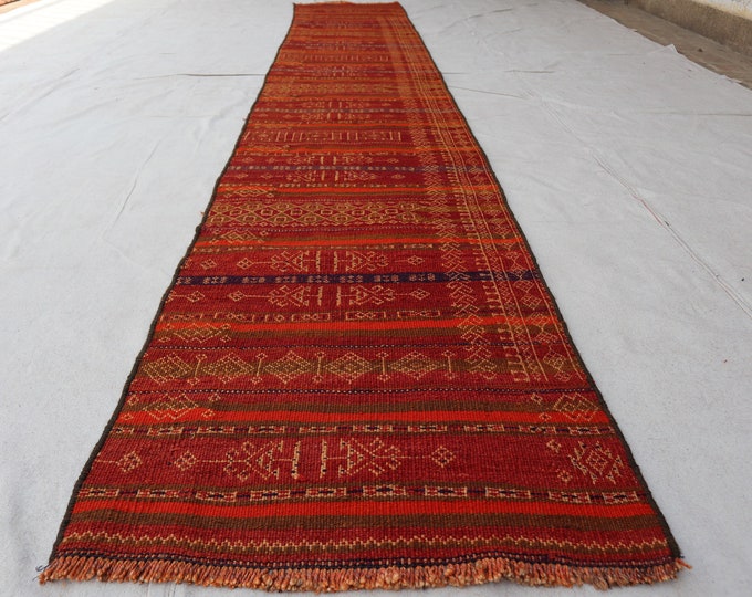 Vintage Maldari Kilim Made of 100% wool - Kuchi kilim rug 2'1 x 13'2 ft