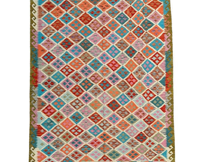 70% off Gree 5x7 Handwoven Tribal Geometric rug - Afghan kilim rug - Bedroom decor rug - Modern kilim rug